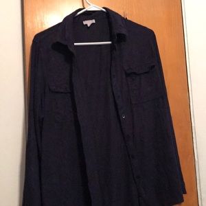 Navy velvet button down